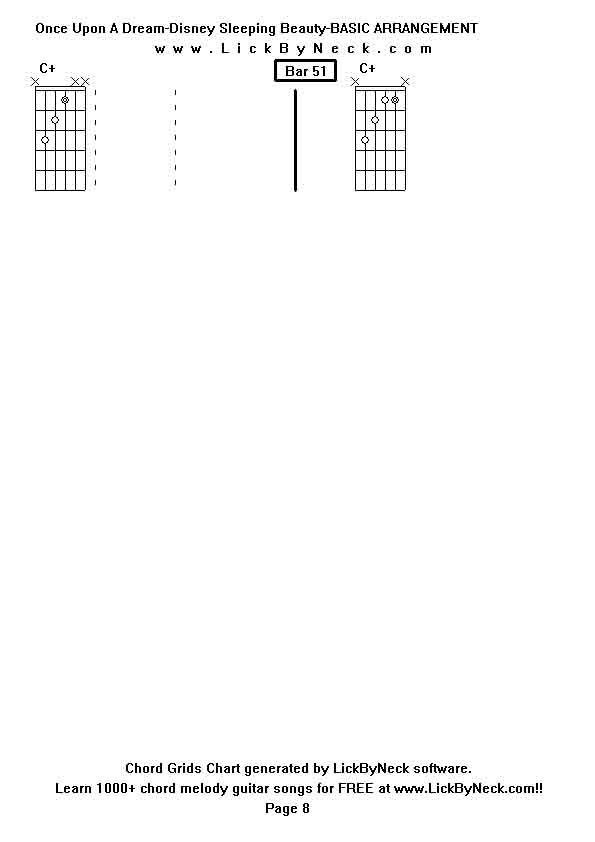 Chord Grids Chart of chord melody fingerstyle guitar song-Once Upon A Dream-Disney Sleeping Beauty-BASIC ARRANGEMENT,generated by LickByNeck software.